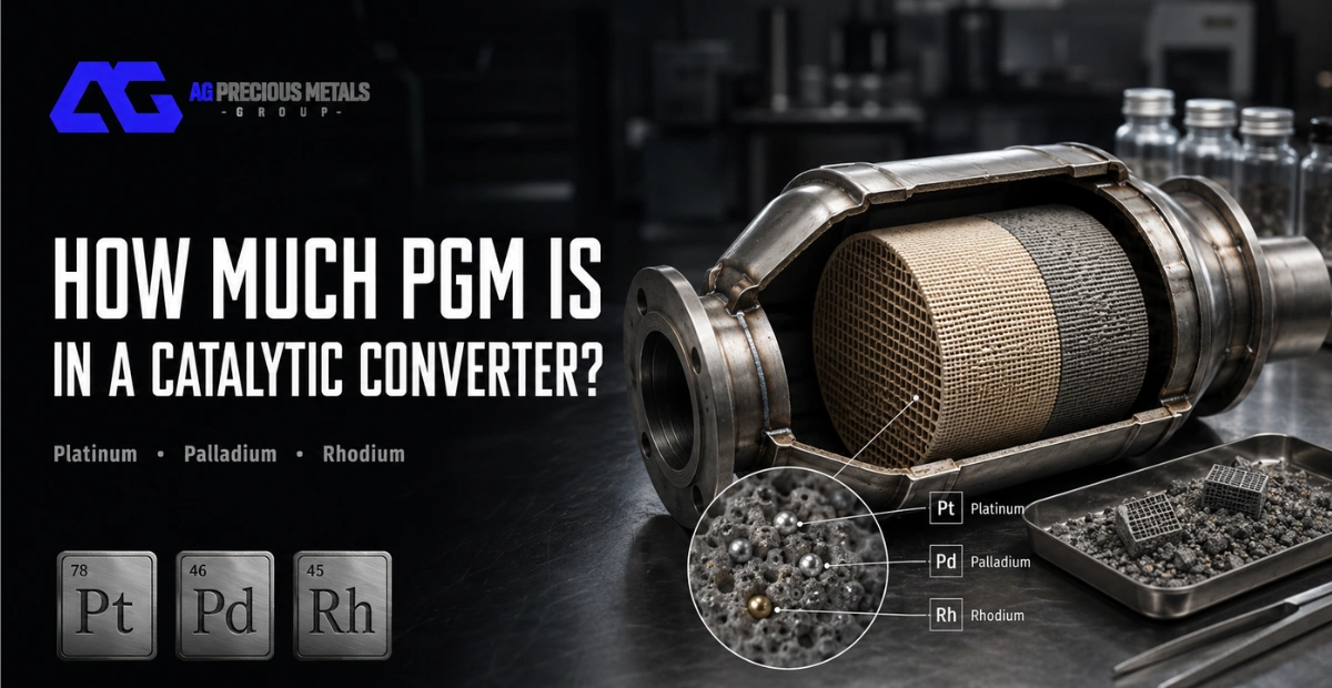 Cutaway catalytic converter showing platinum, palladium and rhodium PGM content